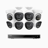 H800X - 4K 16 Channel PoE Security System with 6 Bullet & 2 Turret Cameras, 1/1.8'' BSI Sensor, f/1.6 Aperture (0.003 Lux), Siren & Strobe Alarm,Two-Way Audio, Human & Vehicle Detection, Perimeter Protection, Works with Alexa, All-Metal Housing